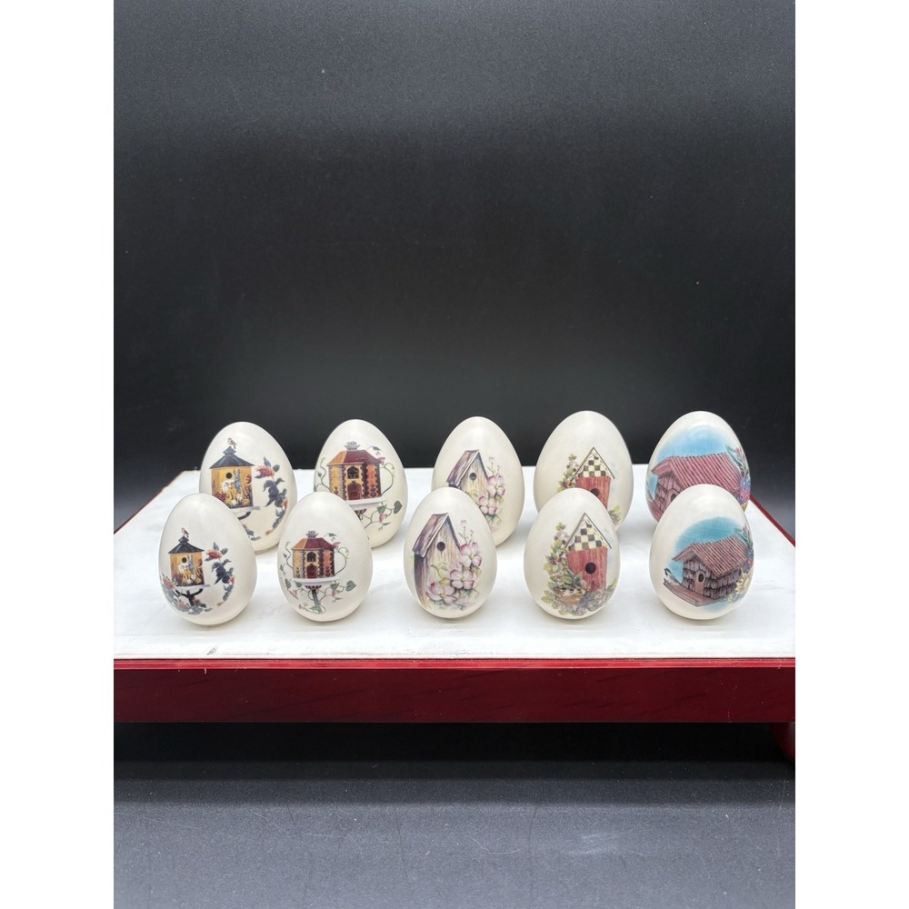 Eggzakly Handcrafted Porcelain Egg Collectibles Birdhouse Set Lot 10 USA Easter